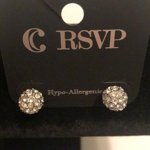 Silver plated clear stones ball earrings